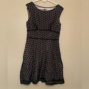 LOFT  Black Eyelet Dress with Tan Lining